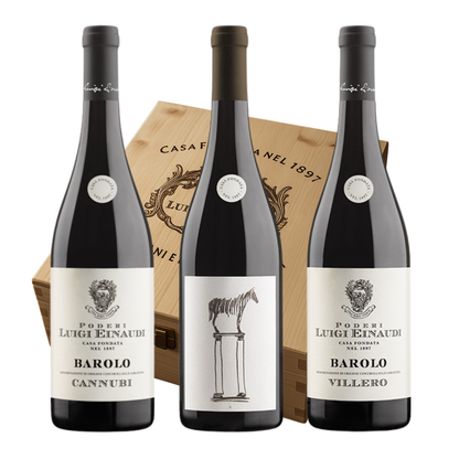 CASSA LEGNO BAROLO DOCG "CANNUBI - MONVIGLIERO - VILLERO" 2019 PODERI LUIGI EINAUDI - 3 BOTTIGLIE
